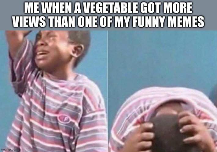 I’m so unlucky | ME WHEN A VEGETABLE GOT MORE VIEWS THAN ONE OF MY FUNNY MEMES | image tagged in crying black kid,so relatable | made w/ Imgflip meme maker