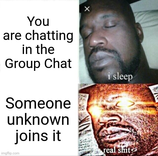 Crazy | You are chatting in the Group Chat; Someone unknown joins it | image tagged in memes,sleeping shaq | made w/ Imgflip meme maker