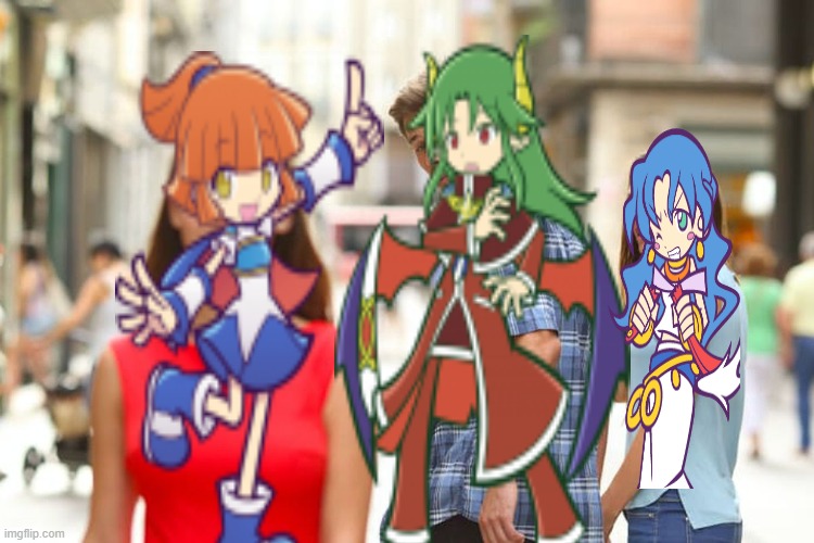 inside rulue's head | image tagged in memes,distracted boyfriend,puyo puyo | made w/ Imgflip meme maker
