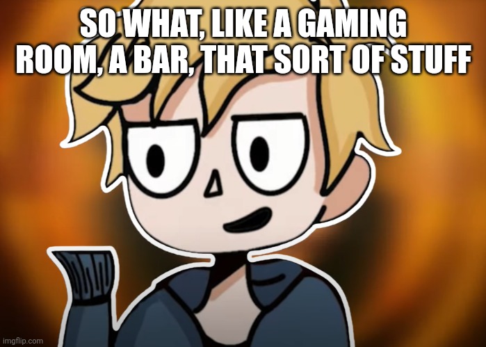 neesterhere | SO WHAT, LIKE A GAMING ROOM, A BAR, THAT SORT OF STUFF | image tagged in neesterhere | made w/ Imgflip meme maker