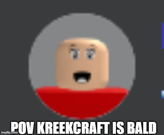 bald kreekcraft | POV KREEKCRAFT IS BALD | image tagged in roblox meme,kreekcraft,funny,bald | made w/ Imgflip meme maker