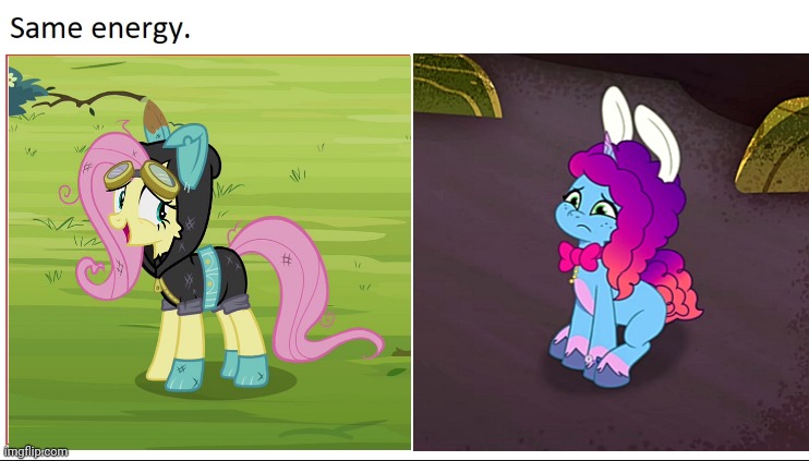 same energy | image tagged in same energy,my little pony,fluttershy,misty,costume | made w/ Imgflip meme maker