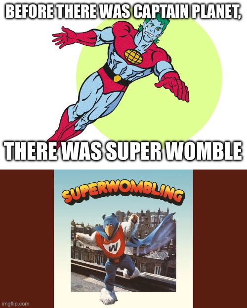 BEFORE THERE WAS CAPTAIN PLANET, THERE WAS SUPER WOMBLE | image tagged in captain planet,super womble | made w/ Imgflip meme maker