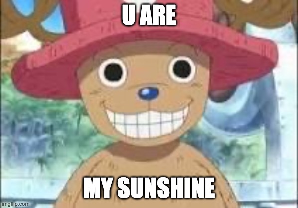 Chopper smiling | U ARE; MY SUNSHINE | image tagged in chopper smiling | made w/ Imgflip meme maker