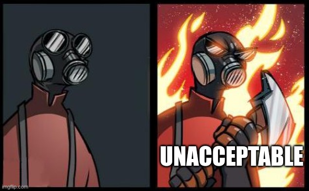 Angry pyro | UNACCEPTABLE | image tagged in angry pyro | made w/ Imgflip meme maker