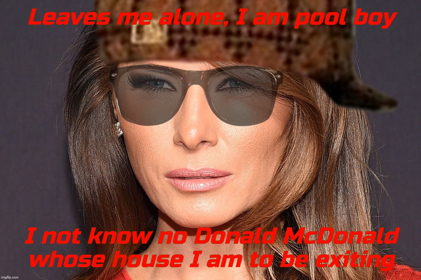 Have you seen this missing person? | Leaves me alone, I am pool boy; I not know no Donald McDonald
whose house I am to be exiting | image tagged in melania trump,trump,missing person,missing in distraction,gone shopping,don't worry honey i'll be home soon | made w/ Imgflip meme maker
