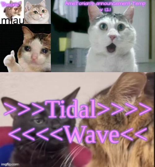 AmeTonian's announcement Temp v 1.2.1 | >>>Tidal>>>> <<<<Wave<< | image tagged in ametonian's announcement temp v 1 2 1 | made w/ Imgflip meme maker