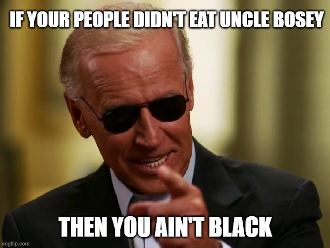Cool Joe Biden | IF YOUR PEOPLE DIDN'T EAT UNCLE BOSEY; THEN YOU AIN'T BLACK | image tagged in cool joe biden | made w/ Imgflip meme maker