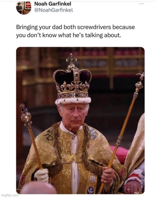 Yeah Dad | image tagged in dad,screwdriver,prince charles | made w/ Imgflip meme maker
