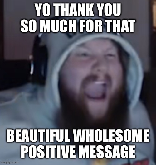 Angry Caseoh | YO THANK YOU SO MUCH FOR THAT BEAUTIFUL WHOLESOME POSITIVE MESSAGE | image tagged in angry caseoh | made w/ Imgflip meme maker