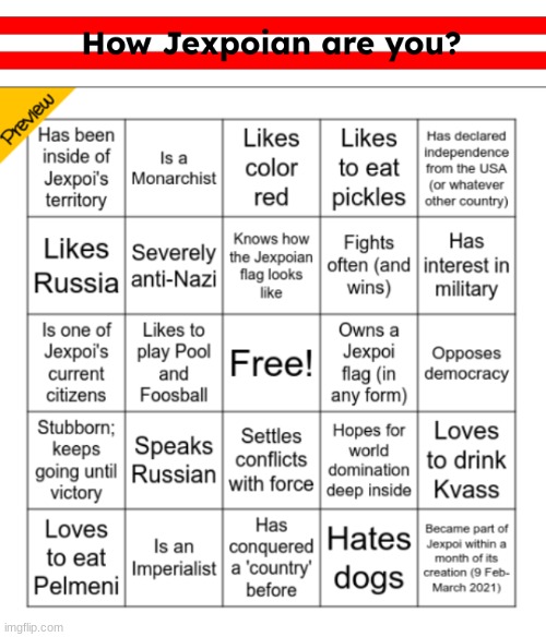 How Jexpoian are you? Do this bingo that I made. As the Tsar of Jexpoi, I got every square filled in. | image tagged in how jexpoian are you bingo,jexpoi | made w/ Imgflip meme maker