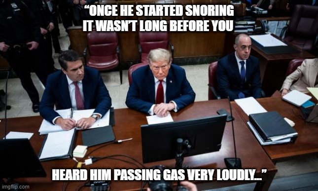 Donald Trump's Gassy Courtroom | “ONCE HE STARTED SNORING IT WASN’T LONG BEFORE YOU; HEARD HIM PASSING GAS VERY LOUDLY…” | image tagged in donald trump,trump,farting,courtroom | made w/ Imgflip meme maker