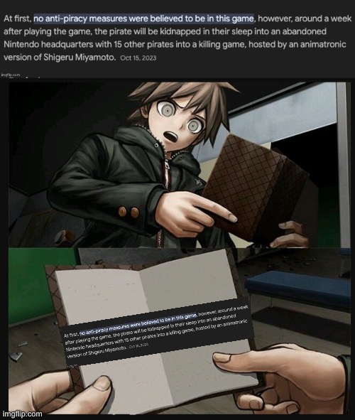 DANGANRONPA REFERENCE LET’S GOOOOOOOO | image tagged in makoto naegi opening kirigiri's notebook danganronpa template | made w/ Imgflip meme maker