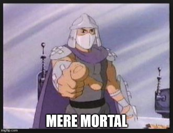 Shredder Has A Point | MERE MORTAL | image tagged in shredder has a point | made w/ Imgflip meme maker