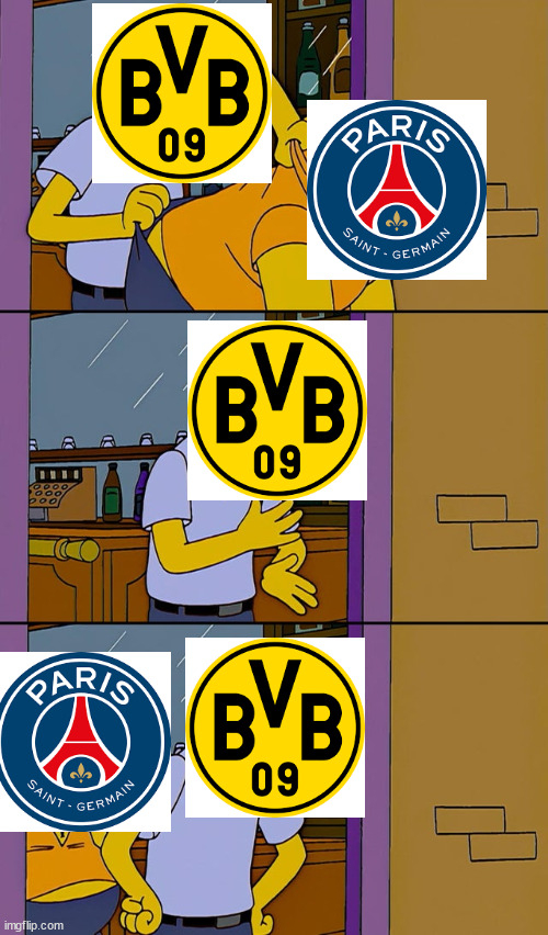 Psg get dortmund again | image tagged in soccer,moe throws barney,memes,champions league | made w/ Imgflip meme maker