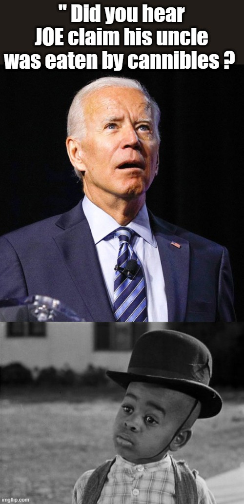 WH even defended his comment, MSM | " Did you hear JOE claim his uncle was eaten by cannibles ? | image tagged in joe biden | made w/ Imgflip meme maker
