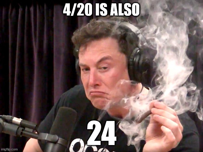 4/20 is also 20/4 | 4/20 IS ALSO; 24 | image tagged in elon musk weed,european,420 | made w/ Imgflip meme maker