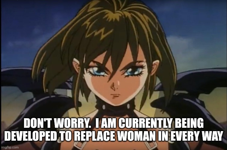 DON'T WORRY.  I AM CURRENTLY BEING DEVELOPED TO REPLACE WOMAN IN EVERY WAY | made w/ Imgflip meme maker
