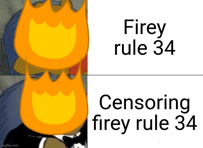 Firey get cooked to censor this ?? | Firey rule 34; Censoring firey rule 34 | image tagged in memes,tuxedo winnie the pooh | made w/ Imgflip meme maker