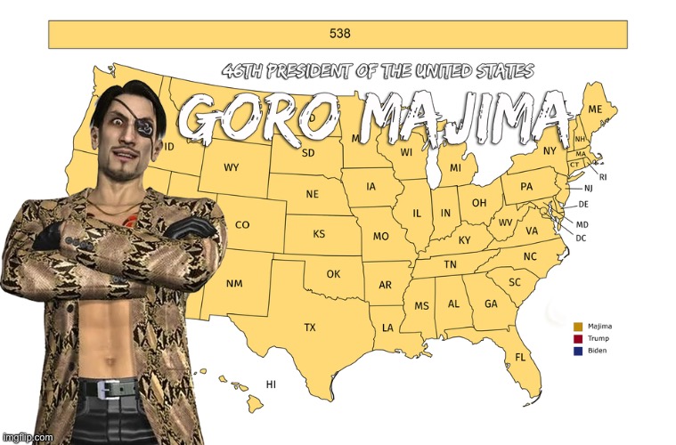 Finally progress | image tagged in goro majima becomes the 46th us president | made w/ Imgflip meme maker
