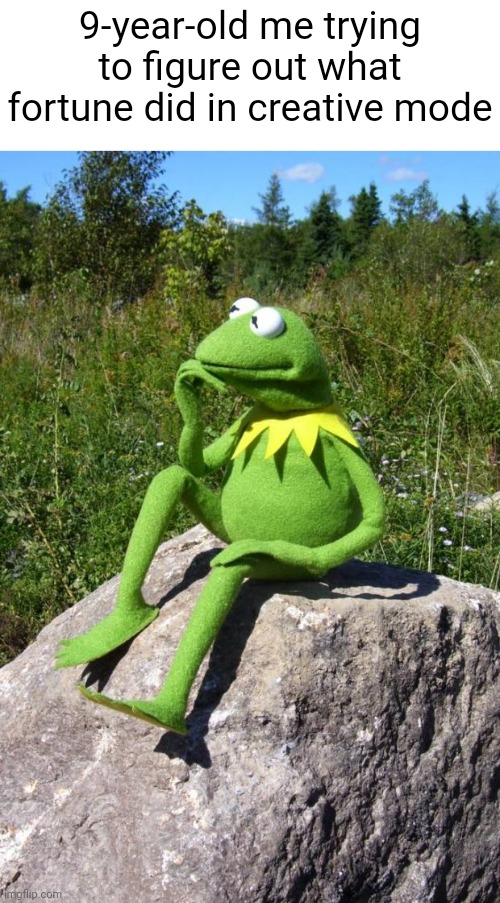 Kermit-thinking | 9-year-old me trying to figure out what fortune did in creative mode | image tagged in kermit-thinking | made w/ Imgflip meme maker