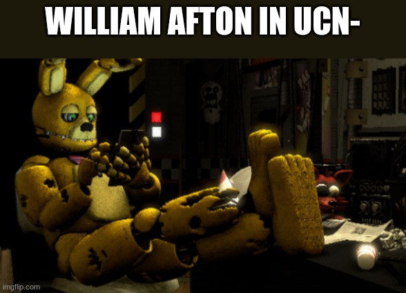 no title | WILLIAM AFTON IN UCN- | image tagged in fnaf,funny memes,springtrap,bruh | made w/ Imgflip meme maker