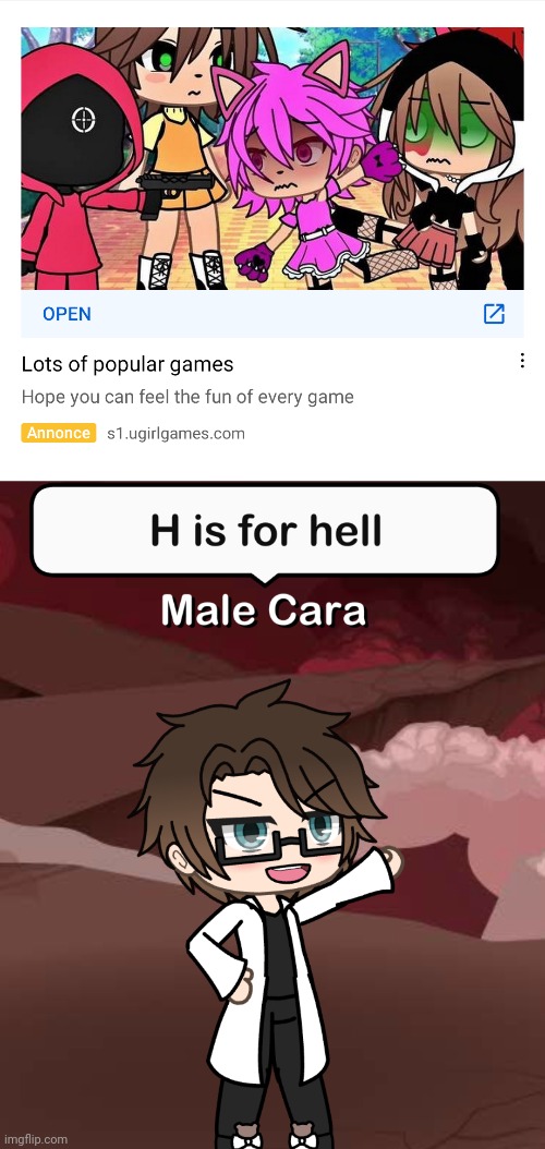 When Male Cara got an UwU cat ad | image tagged in male cara h is for hell,pop up school 2,pus2,x is for x,male cara,ads | made w/ Imgflip meme maker