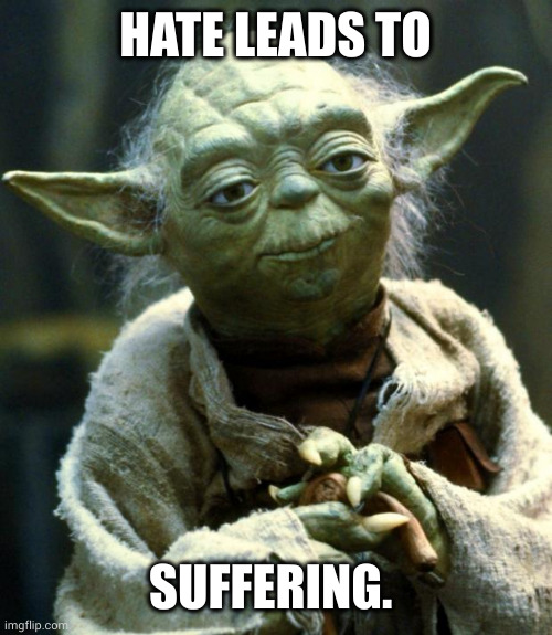 Yoda warns the haters | HATE LEADS TO; SUFFERING. | image tagged in memes,star wars yoda,hate,suffering,yoda wisdom,sith | made w/ Imgflip meme maker