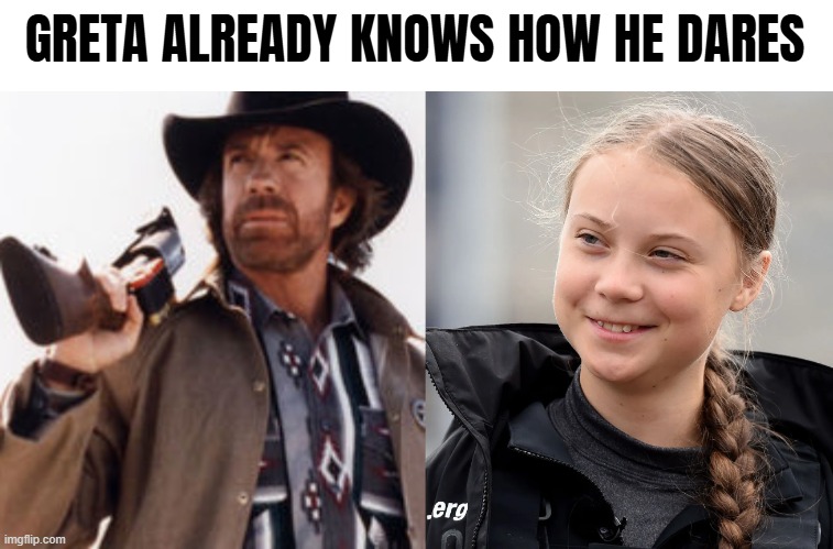 GRETA ALREADY KNOWS HOW HE DARES | image tagged in chuck norris,funny,jokes | made w/ Imgflip meme maker