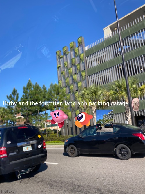 I tried making one of those kinda meme things with the fake emojis you’d see in a try not to laugh video, W or L attempt? | Kirby and the forgotten land ahh parking garage | made w/ Imgflip meme maker