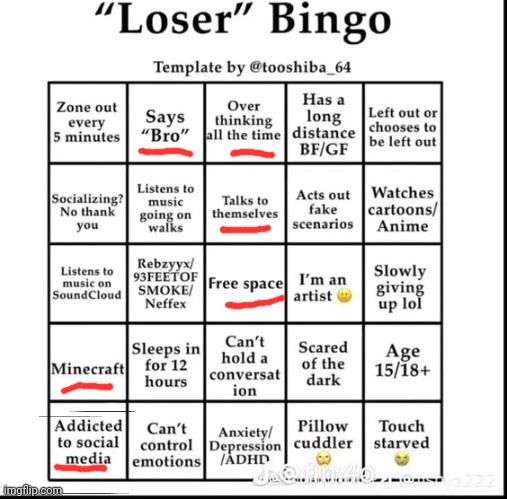 No bingo | image tagged in loser bingo | made w/ Imgflip meme maker