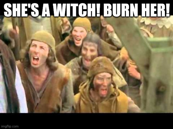 She's a witch! Burn her! Monty Python | SHE'S A WITCH! BURN HER! | image tagged in she's a witch burn her monty python | made w/ Imgflip meme maker