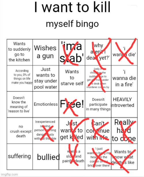 It's all bunched up in the corner | image tagged in i want to kill myself bingo | made w/ Imgflip meme maker