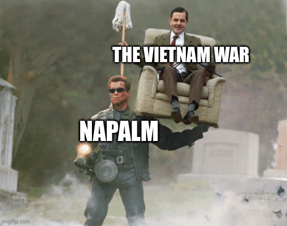 Yes | THE VIETNAM WAR; NAPALM | image tagged in arnold schwarzenegger mr bean | made w/ Imgflip meme maker