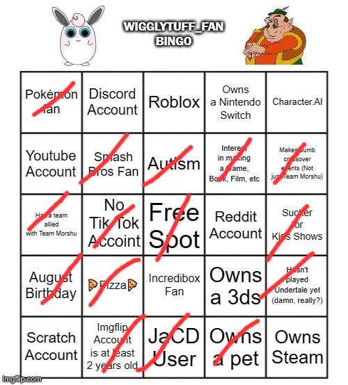 Wigglytuff_fan Bingo | image tagged in wigglytuff_fan bingo | made w/ Imgflip meme maker