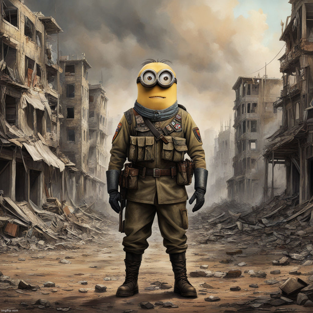 a minion fighting in goonmany, circa 1943 | made w/ Imgflip meme maker