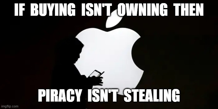 Piracy | IF  BUYING  ISN'T  OWNING  THEN; PIRACY  ISN'T  STEALING | image tagged in pirate | made w/ Imgflip meme maker