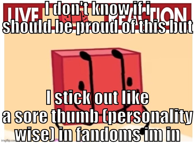 and it's mainly because i'm not gay | I don't know if i should be proud of this but; I stick out like a sore thumb (personality wise) in fandoms im in | image tagged in live boky reaction | made w/ Imgflip meme maker