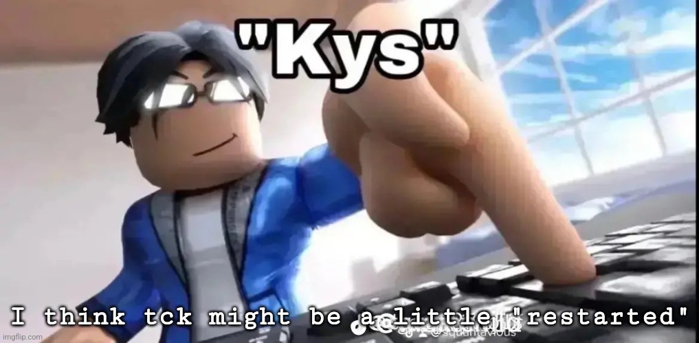 kys roblox | I think tck might be a little "restarted" | image tagged in kys roblox | made w/ Imgflip meme maker