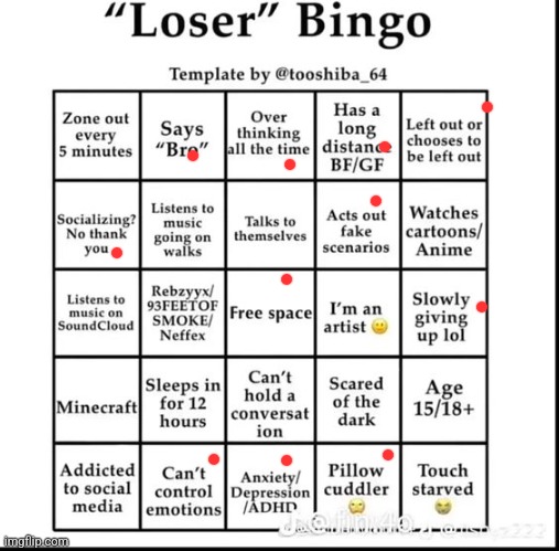 loser bingo | image tagged in loser bingo | made w/ Imgflip meme maker