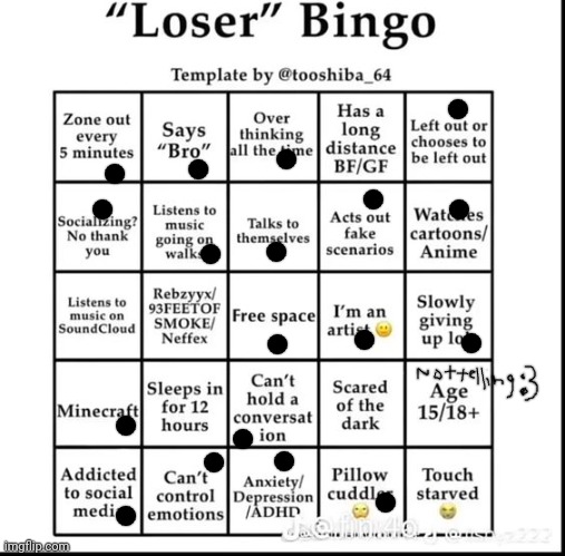I'm such a loser | image tagged in loser bingo | made w/ Imgflip meme maker