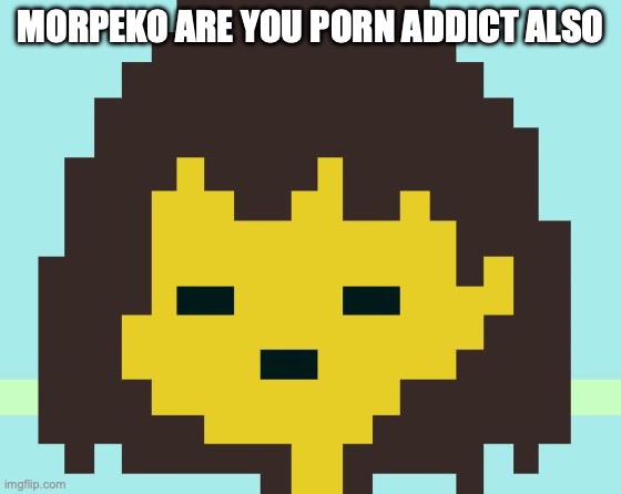 Frisk's face | MORPEKO ARE YOU PORN ADDICT ALSO | image tagged in frisk's face | made w/ Imgflip meme maker