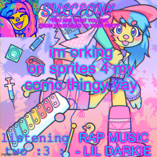 THIS IS SYLCEON SPEAKJIN AND UR LISTENIN 2 4LUNG!! | im orking on sprites 4 my comc thingy yay; RAP MUSIC - LIL DARKIE | image tagged in this is sylceon speakjin and ur listenin 2 4lung | made w/ Imgflip meme maker