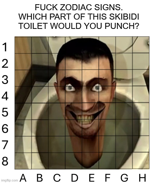 (Morpeko: imma bring SCP-096, force skibidi to look at its face and let SCP-096 finish skibidi) | FUCK ZODIAC SIGNS. WHICH PART OF THIS SKIBIDI TOILET WOULD YOU PUNCH? | image tagged in skibidi toilet | made w/ Imgflip meme maker