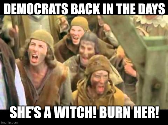 She's a witch! Burn her! Monty Python | DEMOCRATS BACK IN THE DAYS SHE'S A WITCH! BURN HER! | image tagged in she's a witch burn her monty python | made w/ Imgflip meme maker