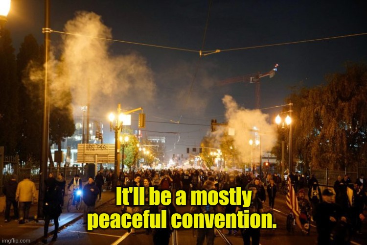 portland riot | It'll be a mostly peaceful convention. | image tagged in portland riot | made w/ Imgflip meme maker