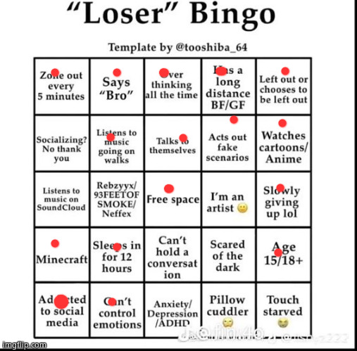 loser bingo | image tagged in loser bingo | made w/ Imgflip meme maker