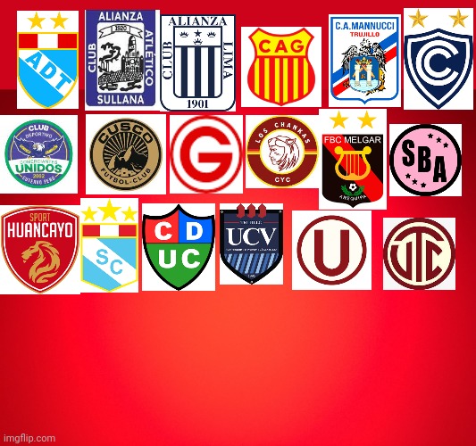 All 18 teams from peruvian liga 1 2024 | image tagged in red background | made w/ Imgflip meme maker