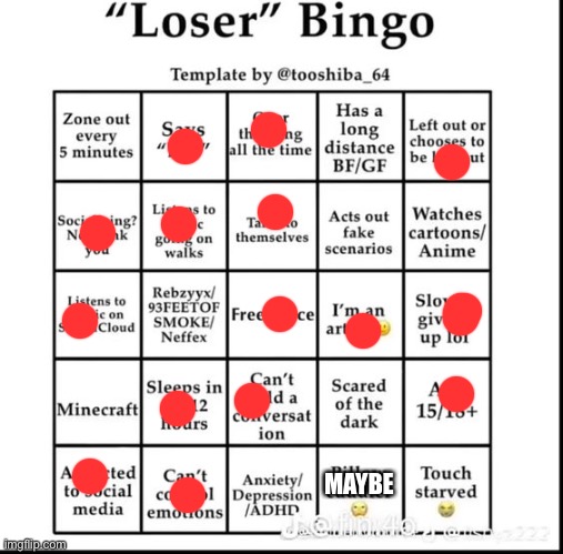 loser bingo | MAYBE | image tagged in loser bingo | made w/ Imgflip meme maker