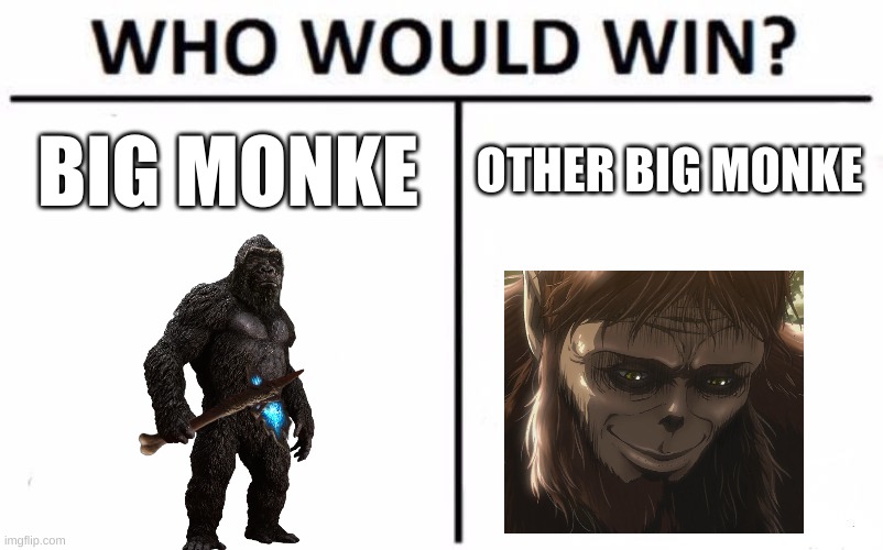 Who Would Win? Meme | BIG MONKE; OTHER BIG MONKE | image tagged in memes,who would win | made w/ Imgflip meme maker